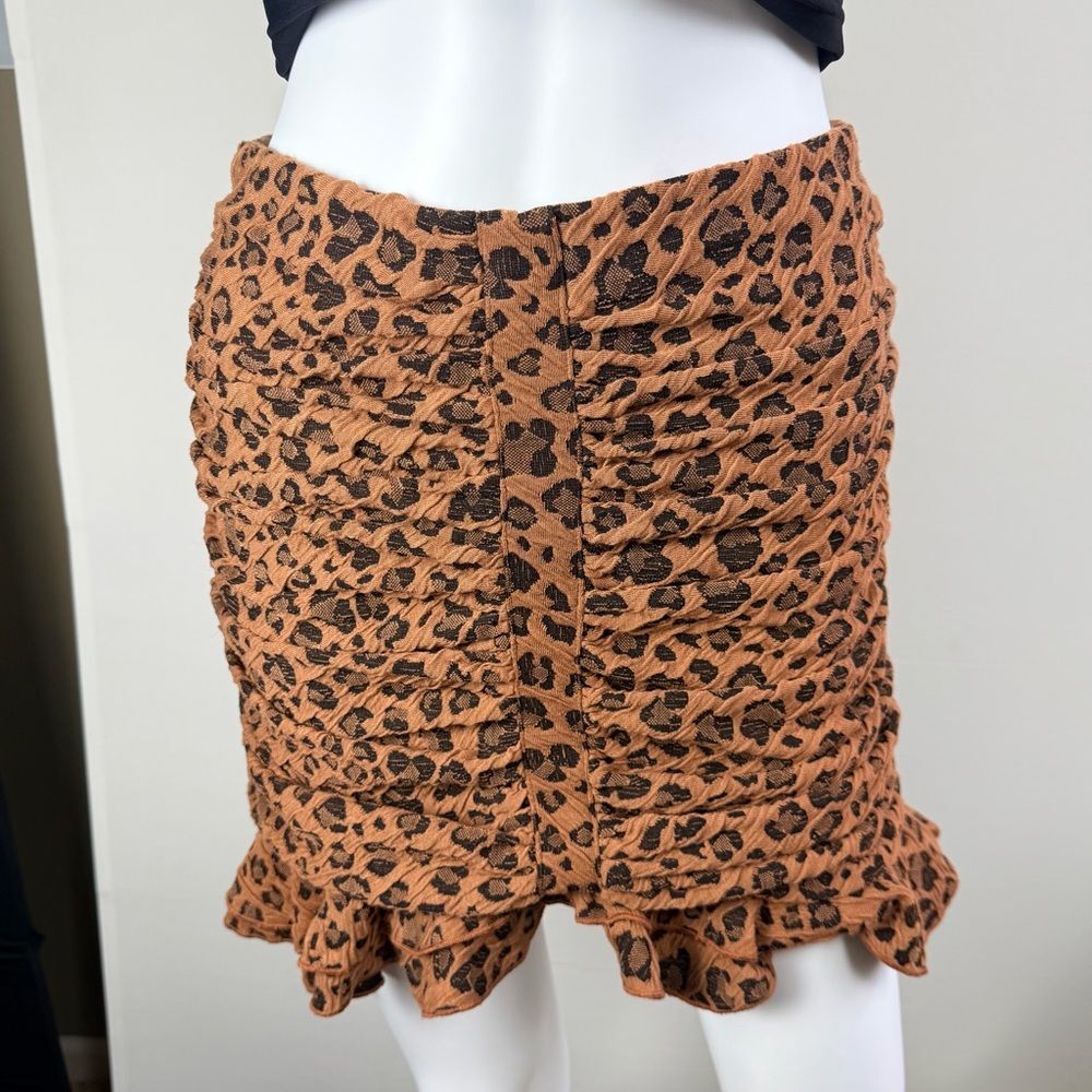 Mini Skirt Small TCEC Leopard Print Ruched Ruffle Hem Bodycon